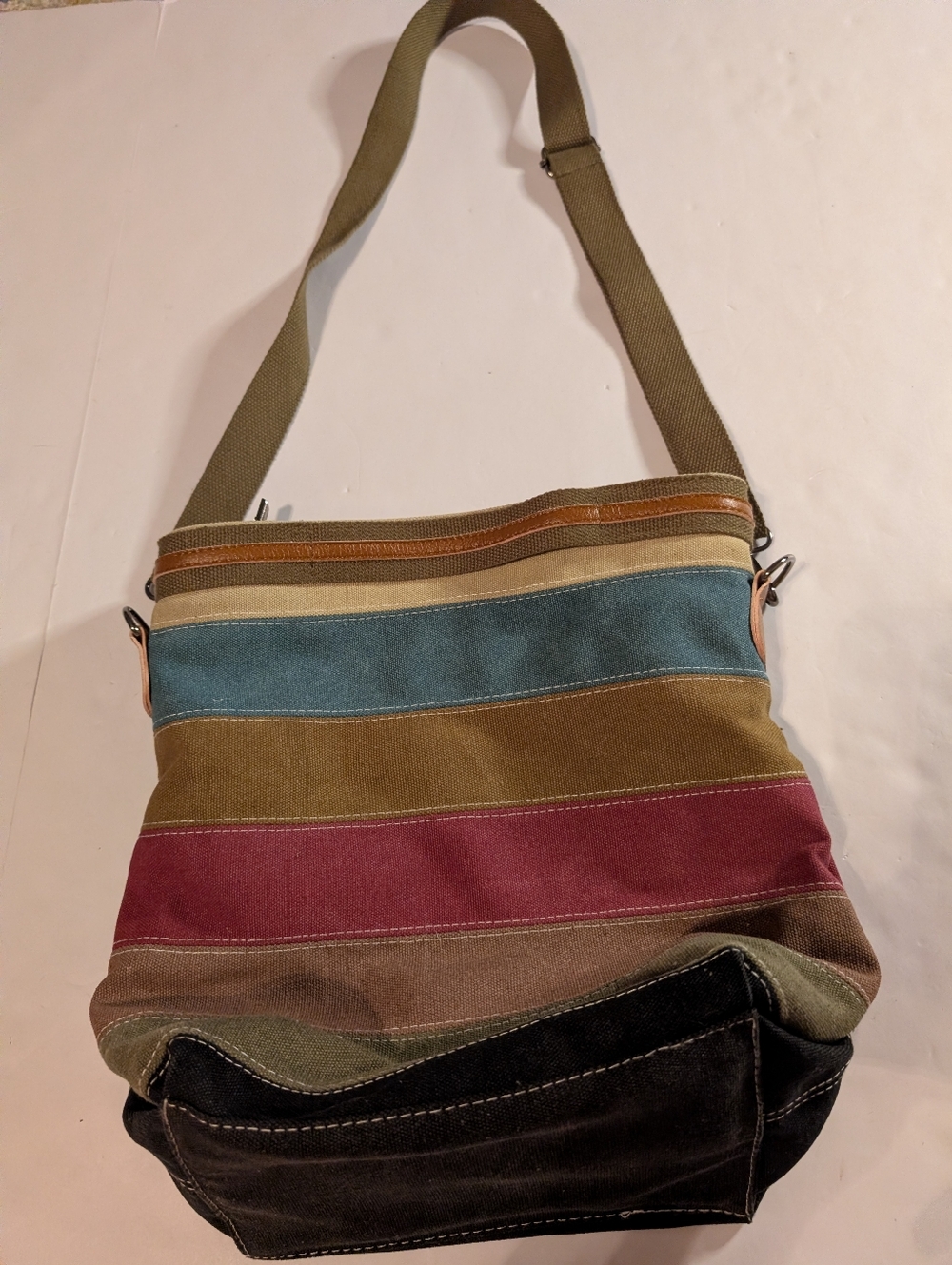 Multicolor Striped Canvas Crossbody Bag Messenger Tote Bag 14x13